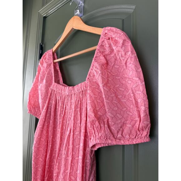 NWT Ro's Garden Helsinki Maxi Puff Sleeve Cotton Dress Tie Waist Pink Garcon XS - Picture 2 of 7